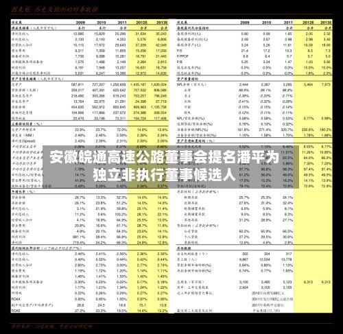 安徽皖通高速公路董事会提名潘平为独立非执行董事候选人
