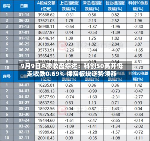 9月9日A股收盘综述:科创50高开低走收跌0.69% 煤炭板块逆势领涨-第2张图片