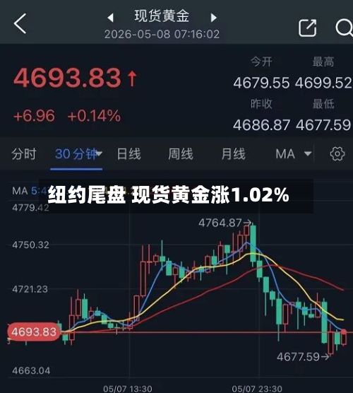 纽约尾盘 现货黄金涨1.02%